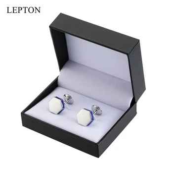 Lepton Modré Smalt manžetové gombíky pre Mužov, Strieborná Farba Kovových Hexagon manžetové Muž Business Cufflink Relojes Gemelos Drop Shipping