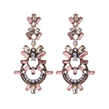 Geometrické Sklo Visiace Ružové Náušnice Kvapky Vintage Šperky, Piercing Ucha 2017 Módne Náušnice Ženy