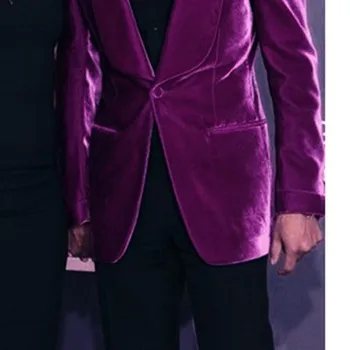 Najnovšie Kabát Nohavice Vzory Velvet Purple Prom Mužov Vyhovovali Slim Fit Smoking 2 Kusy (Bunda + Nohavice) Na Zákazku Ženatý Vyhovuje