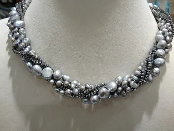 Sivá Sladkovodné Perly Crystal Náhrdelník Viacvrstvových Twist Náhrdelník Módne Ženy Šperky Doprava Zadarmo Skutočné Perly Umelo Pestované