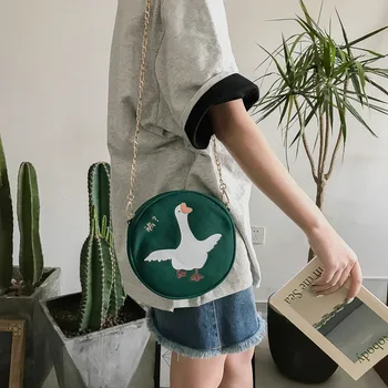 Zelená hus malá okrúhla taška all-zápas mobile phone bag in vietor pôvodných kreslených hus taška taška cez rameno