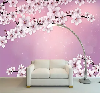 Vlastné tapetu tvorivé ručne maľované romantický cherry blossom dekorácie nepremokavého materiálu