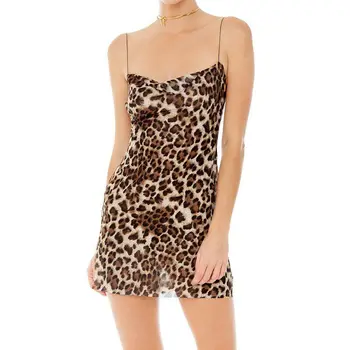 Ženy Móda Leopard Tlač Sklzu Šaty V Lete Dovolenku Na Pláži Bodycon Strany Strappy Backless Mini Šaty Sundress