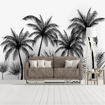 Vlastné 3D tapeta nástenná maľba čiernej a bielej náčrt štýl tropickom dažďovom pralese coconut tree pozadí nástennú maľbu