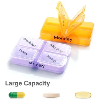 7-Dňový Pilulku Organizátor Box farebne 4 Krát Denne, Týždenne Medicíny Prípade Vlhkosti-Dôkaz Kontajner na Pilulky