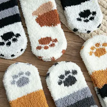 Móda Kawaii 3D Unisex Coral fleece Ponožky Roztomilé Mačky Pazúry Krátke Ponožky Cartoon Legrační Zviera Packa Ponožky Ženy, Zebra, Tiger, Mačka, Packa