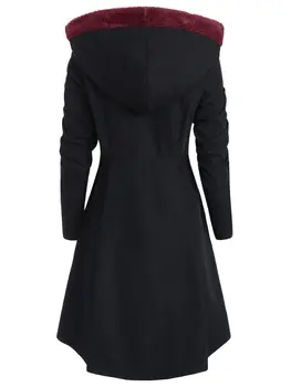 ROSEGAL Plus Veľkosť Asymetrický Fleece Kontrast s Kapucňou Rozprašovače na Kabát Ženy Zimné Kabáty Singel svojim Farebný Blok vrchné oblečenie Topy