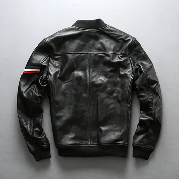 Mäkké Mužov Cowhide Bunda Veľkosť Baseball Outwear Originálne Kožené Čierne Kabáty Male Vintage Classic Motocyklový Jazdec Bundy