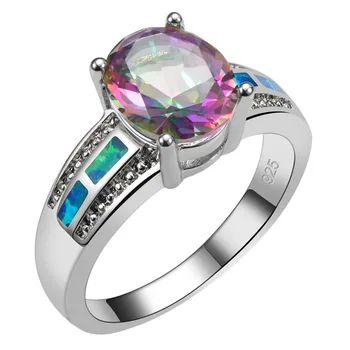 Rose Rainbow Crystal Zirkón S Blue Fire Opal 925 Sterling Silver Ring Krásne Šperky Veľkosti 6 7 8 9 10 R1455