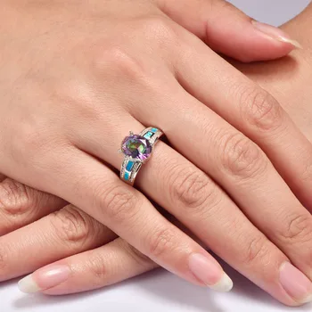 Rose Rainbow Crystal Zirkón S Blue Fire Opal 925 Sterling Silver Ring Krásne Šperky Veľkosti 6 7 8 9 10 R1455