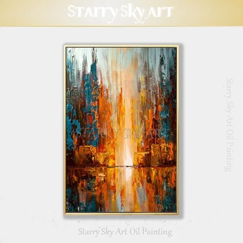 Umelec Ručné Vysokej Kvality Abstraktné Maľby akrylom na Plátno Oranžovej Farby Abstraktné Veľké Plátno Súčasného olejomaľba