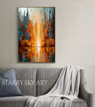 Umelec Ručné Vysokej Kvality Abstraktné Maľby akrylom na Plátno Oranžovej Farby Abstraktné Veľké Plátno Súčasného olejomaľba