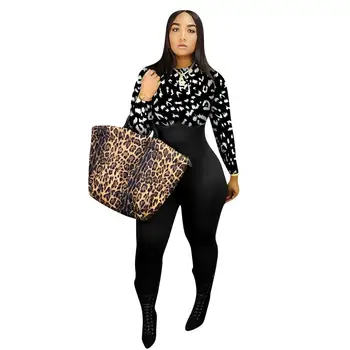 Európa je Nové Sexy Leopard Tlač slim fit jumper módne o-krk dlhý rukáv dámske tričko nohavice