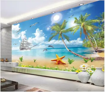 Vlastné fotografie, 3d tapety Seascape Milujú More, Kokosové Strom Krajiny Maledivy pozadí dekor obývacia izba tapety na steny 3 d