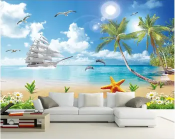 Vlastné fotografie, 3d tapety Seascape Milujú More, Kokosové Strom Krajiny Maledivy pozadí dekor obývacia izba tapety na steny 3 d