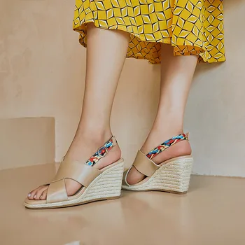 MEMUNIA 2020 kvalitné originálne kožené sandále dámske topánky spony jednoduchá ležérne topánky letné 8cm kliny sandále žena