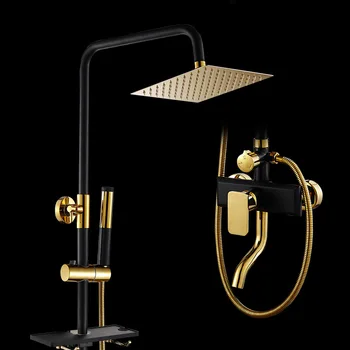 Black Zrážok Sprcha Systém Kúpeľňa Luxusný Zlatý dážď Set so Sprchovacím kútom Panel Polica Kúpeľňa so Sprchou Batérie, Vaňa, Batérie, Nastavenie