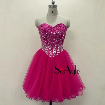 SoAyle Reálny Obraz Vestidos de Cocte plesové Šaty 2017 Koktejlové Šaty Mini Krátke Šaty Milú, Lištovanie Hot Pink Šaty
