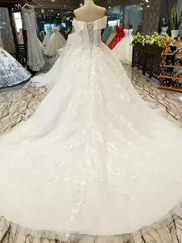 LS084631 slonoviny svadobné šaty jednoduché ramena čipky späť lištovanie top elegantnej čipky svadobné šaty pre svadobné