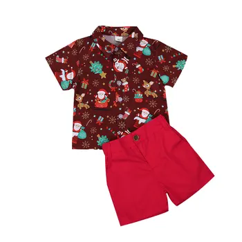 0-6 Rokov Batoľa, Dieťa, Chlapec Vianočné Oblečenie Nastaviť Deti Krátky Rukáv Santa Tlač Košele Červené Šortky Gentalmen Vyhovovali 2020 Nové Oblečenie