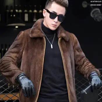 Jeseň faux noriek kožušiny, kožená bunda mens Klope na zips zime teplé hnedé kožené kabát mužov voľné bundy jaqueta de couro B349