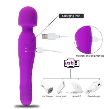 Nepremokavé AV Stick Kúrenie Vibračná Tyč Silikónové Sexuálne Hračky Pre Ženy USB Charing Čarovná Palička Ženská Masturbácia