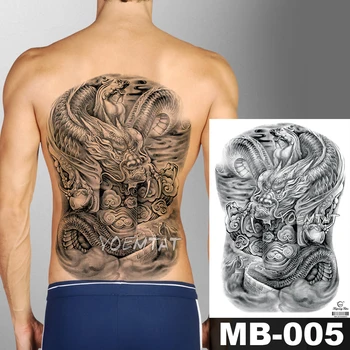 1 List Veľké Veľké Celej Zadnej strane Hrudníka Tetovanie Nálepky Čínskej Tradičnej štýl bojovník Body Art Dočasné Vodotesný pre Mužov Tetovanie