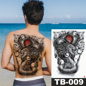 1 List Veľké Veľké Celej Zadnej strane Hrudníka Tetovanie Nálepky Čínskej Tradičnej štýl bojovník Body Art Dočasné Vodotesný pre Mužov Tetovanie
