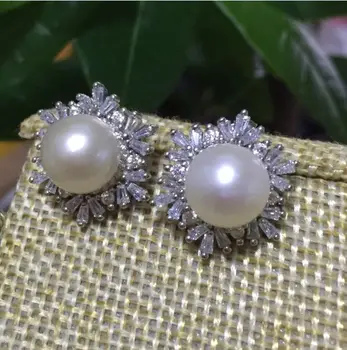Očarujúce pár 10-11 mm south sea white pearl stud náušnice 925s