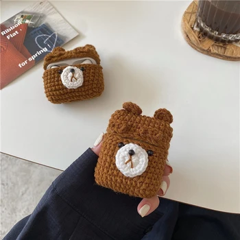 Plyšové Pletené Medveď Hnedý, pre Pro Ochranný Kryt Bluetooth Headset Krytie Soft Shell Anti-Jeseň Ochranný plášť