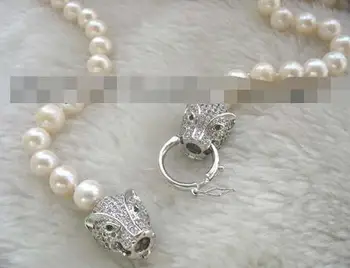 Sladkovodná perla biela 8-9mm &leopard náhrdelník 18