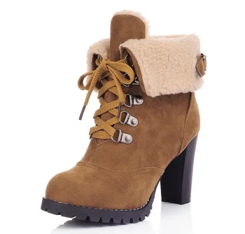 SLYXSH 2019 módne členkové topánky kolo prst čipky hrubé vysoké podpätky, topánky dámy držať teplé jesenné zimné čižmy veľkosť 35-39