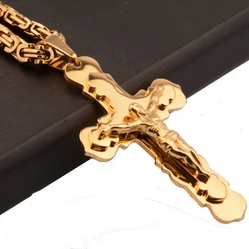 Pánske Šperky, Prívesok Náhrdelník Vysokej Kvality Zlatá Farba Nehrdzavejúcej Ocele Cross Prívesok Byzantskej Náhrdelník 18-30