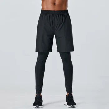 Muži Fitness Nohavice 2-v-1 Elastické Quick-dry Vrecká Priedušná Beh Beh pančuchové Nohavice Cvičenie Športové Legíny