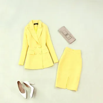 Ženské 2 kus na jar a v lete nové módne temperament žltá sako + taška hip vysoký pás sukne OL vietor dvoch-dielny