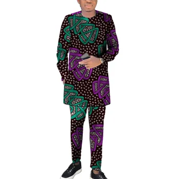 Vytlačené Muž Tričká S Nohavice Módne Dashiki Topy+Nohavice Zákazku Ankara Oblečenie pánske Afriky oblečenie