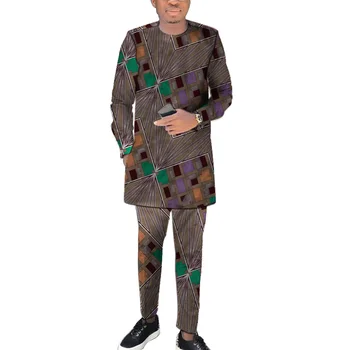 Vytlačené Muž Tričká S Nohavice Módne Dashiki Topy+Nohavice Zákazku Ankara Oblečenie pánske Afriky oblečenie