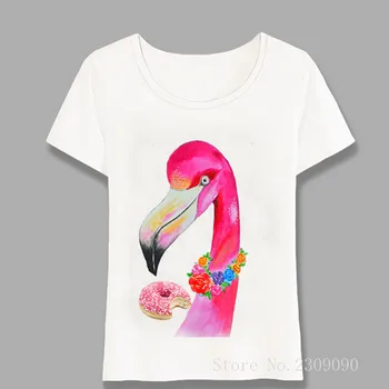 Ružová Prstencového T Shirt Humor Ženy Krátky Rukáv A Famished Flamingo T-Shirt Príležitostné Letné Topy Tees Dievča Roztomilý t-shirt Harajuku