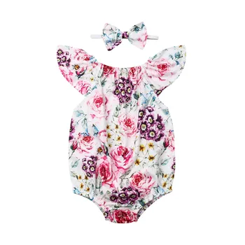 Novonarodené Deti, Baby, Dievčatá Oblečenie Kvetinový Jumpsuit Romper Playsuit + Hlavový Most Oblečenie