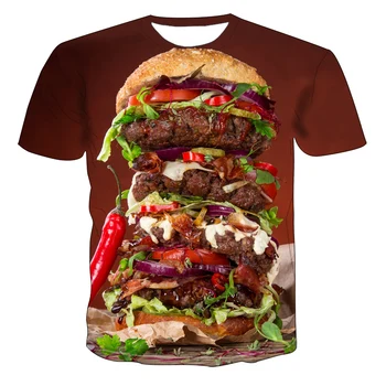 Letné 2021 Chutné Pivo Burger 3D Zaujímavé T-Shirt Gurmán Mužov A Ženy Predstierajú Topy Osobnosti Tvorivý Vzor Oblečenie