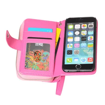 Lichi pokožky telefón taška na Zips, telefón, Peňaženku PU Kožené puzdro Pre Apple iPhone 6plus s Náramok telefón puzdro pre iphone 6plus