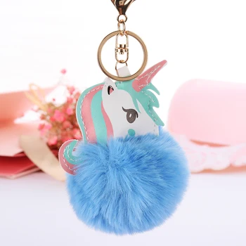 Farebné Roztomilý Módne Jednorožec Prívesok Na Ženy, Dievča Keyring Auto Kľúča Držiteľa Pompon Kožušiny Ball Bag Dekor Šperky Keychain Dary