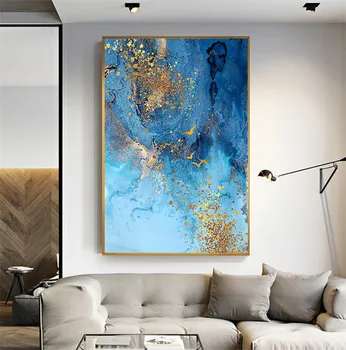 Handpainted Abstraktné Modrá Zlatá Fólia olejomaľba na Plátno na stenu umenia na hotelovej izbe dekoratívne obrázky veľké veľkosti umelecké diela