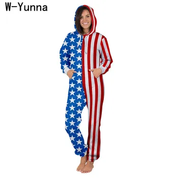 W-Yunna Novú Vlajku 3d Vytlačené Spandex Kapucňou Onesies Unisex Sleepwear Pre Dospelých Voľné 2019 Zime s Kapucňou Plavky Ženy/muži