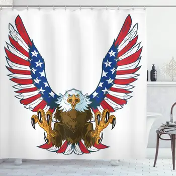 Americká Vlajka Sprchový Záves Vlajky Pred Západom Slnka, Oblohu S Amerike Únie Idylické Tkaniny Tkaniny, Kúpeľňa Decor Set S Háčikmi