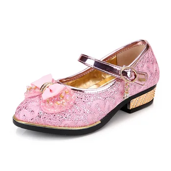 2021 nové dievčatá topánky princezná luk uzol jednej topánky dievčatá študent výkon kožené topánky na jar deti päty jednej topánky