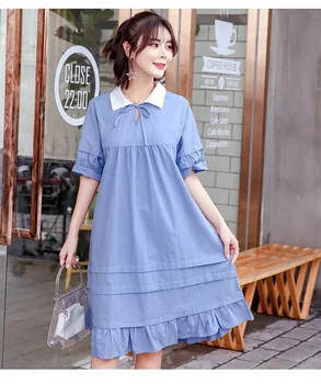 Letné šaty nové žien 2018 Japonský sladké dlhé rozstrapatené voľné slim s krátkym rukávom dievča ležérne módne šaty