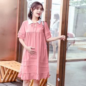 Letné šaty nové žien 2018 Japonský sladké dlhé rozstrapatené voľné slim s krátkym rukávom dievča ležérne módne šaty
