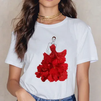 Módne Tričko Perfektná Kombinácia Krásy a Red Rose Grafické Tlače T-shirts Vintage Voľné Písmeno Nové tričko Ženy