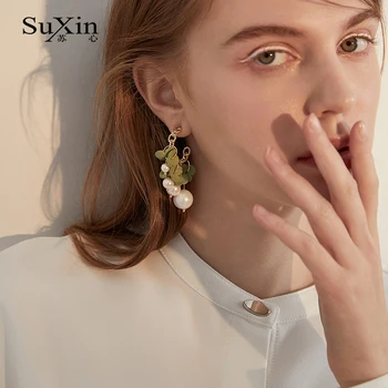 SuXin náušnice 2020 nové jednoduché strapec malý kvet temperament náušnice pre ženy dlho pearl prívesok náušnice šperky darček